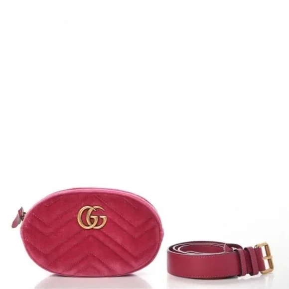 🩷SOLD🩷Authentic Gucci Pink Velvet Matelasse GG Marmont Belt Bag🩷 - Picture 8 of 9
